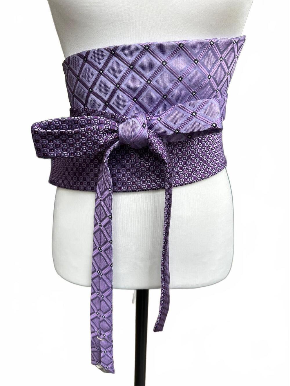 Upcycled Silk Necktie Obi Belt | Corset Style Belt | One-of-a-Kind | OS